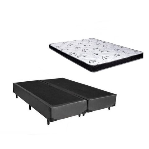Cama Box Queen Colchão Mola Ensacada Belos Sonhos + Box Sintético 67x158x198 Cinza