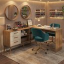 Ver imagem 1 de Mesa Profissional para Manicure em L com 3 Gavetas Jady Multimóveis Mp6043 Madeirado/branco