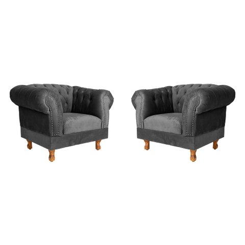 Kit 2 poltronas Chesterfield Capitonê Duque Suede Cinza Chumbo Decoração, Recepção, Salas de Tv e Es