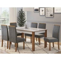 Conjunto Sala de Jantar Mesa de Madeira Julia 1600 6 Lugares Sonetto Móveis Nogal Vidro Off-White Ce - 1