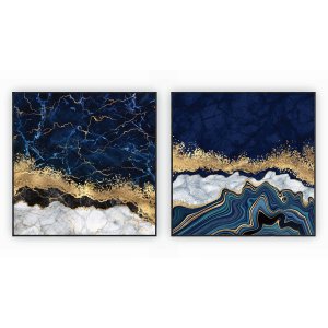kit com 2 Quadros Decorativos Abstratos com Moldura e Vidro para Sala Quarto Escritórios e Clínicas