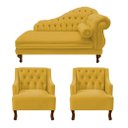 Ver imagem 1 de Recamier Larissa 185 cm e 2 Poltronas Genesis Suede Amarelo - LM DECOR