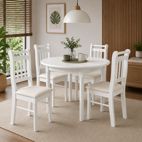 Conjunto Sala de Jantar com 4 Cadeiras Madeira Maciça Mv Branco