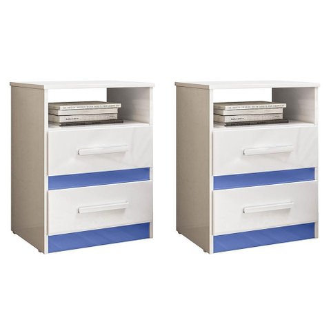 Kit 2 Mesas de Cabeceira Apolo 2 Gavetas Flex Branco/azul - Moval