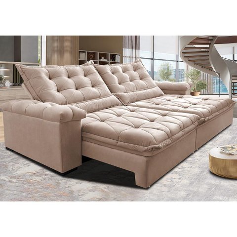 Sofá Retrátil e Reclinável 2,55m Cama Inbox Big Fresh com Softgel d40 Velupluma Bege