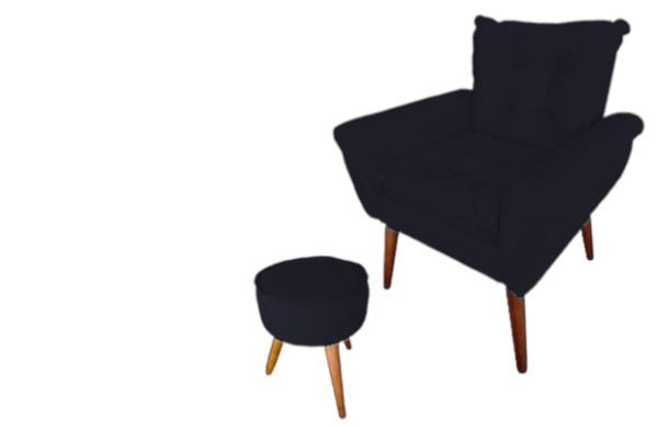 POLTRONA DECORATIVA TURMALINA COM PUFF REDONDO PLUS SUEDE PRETO - 1