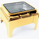 Ver imagem 2 de Rechaud Quadrado Dourado em Aço Inoxidável com Tampa de Vidro 6L Haut