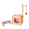 Kit Casinha de Gato com Arranhador + Comedouro Duplo - Rosa - 1