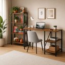 Ver imagem 1 de Kit Bancada Gourmet + Estante 4 Prateleiras Moderno MDF Preto-Imbuia Klm Store