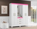 Ver imagem 1 de Guarda Roupa Paris 163cm com Espelho - Branco/rosa Flex Aramóveis
