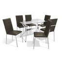 Ver imagem 1 de Conjunto Mesa de Jantar Kappesberg Crome Tampo de Vidro 6 Cadeiras Cromado Marrom