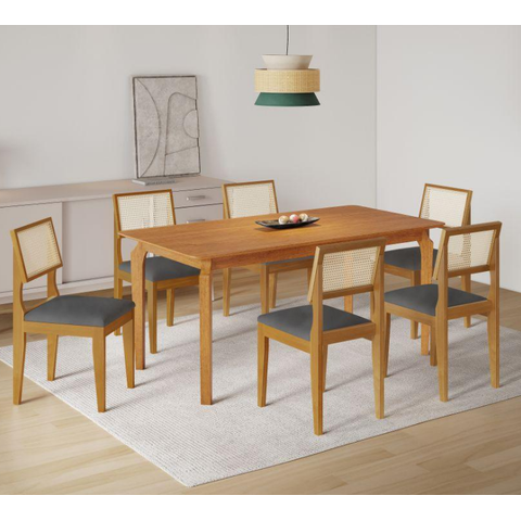 Mesa Alegra 180cm Tampo Cinamomo 6 Cadeiras Ametista
