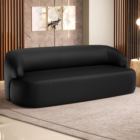Sofá 2 Lugares Curvo Orgânico para Sala Living 150cm Barolo L06 Couro Preto - Lyam Decor