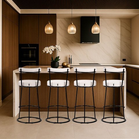Banqueta Alta Cozinha 70cm Encosto Industrial Aço Kit 4 Ziria Pu S02 - D’Rossi
