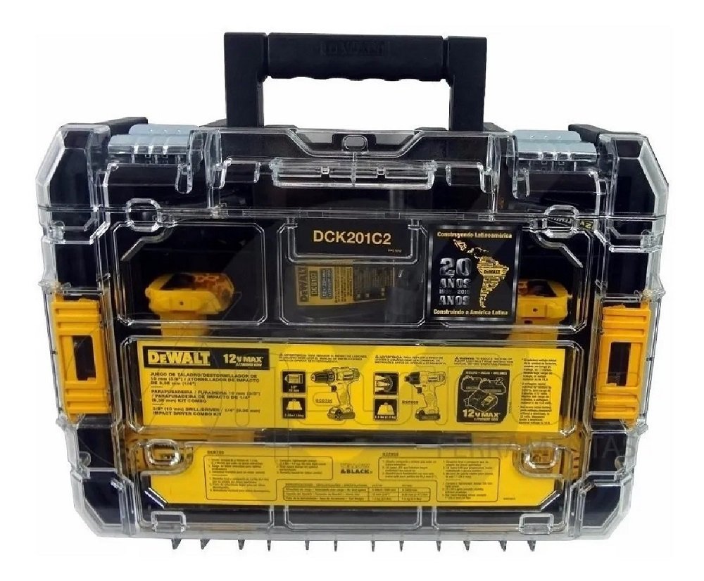 Kit Furadeira Parafusadeira Chave Impacto 12v C 2 Baterias Bivolt Dck201c2 Dewalt