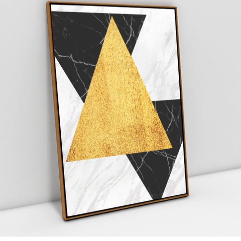 Quadro Decorativo em Canvas Geométrico Mármore Triângulos TaColado Moldura Flutuante 4,5cm Freijó 12