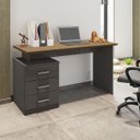 Ver imagem 4 de Escrivaninha Mesa Flay Escritório 03 Gavetas Nature Grafite Móveis Leão