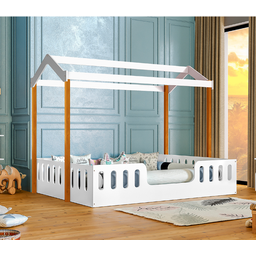 Cama Casal Casinha Segura Montessoriana Ágatha Branco/Mel + Luminária Led - 1