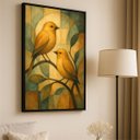 Ver imagem 1 de Quadro Abstrato Canarinhos Dourados Melodia da Manhã Canvas