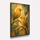 Ver imagem 3 de Quadro Abstrato Canarinhos Dourados Melodia da Manhã Canvas