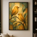 Ver imagem 2 de Quadro Abstrato Canarinhos Dourados Melodia da Manhã Canvas