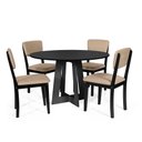 Ver imagem 1 de Mesa de Jantar Redonda Montreal Preta com 4 Cadeiras Estofadas Ella Preto/bege