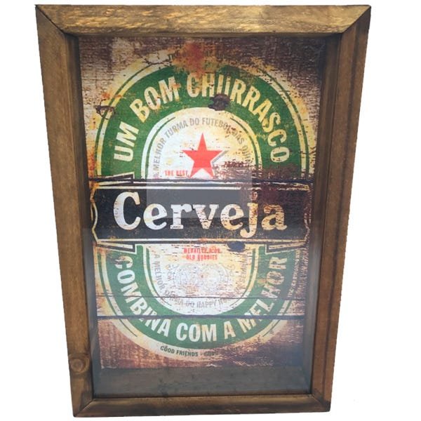 Quadro Porta Tampinhas em Madeira Decorativa - Churrasco e Cerveja