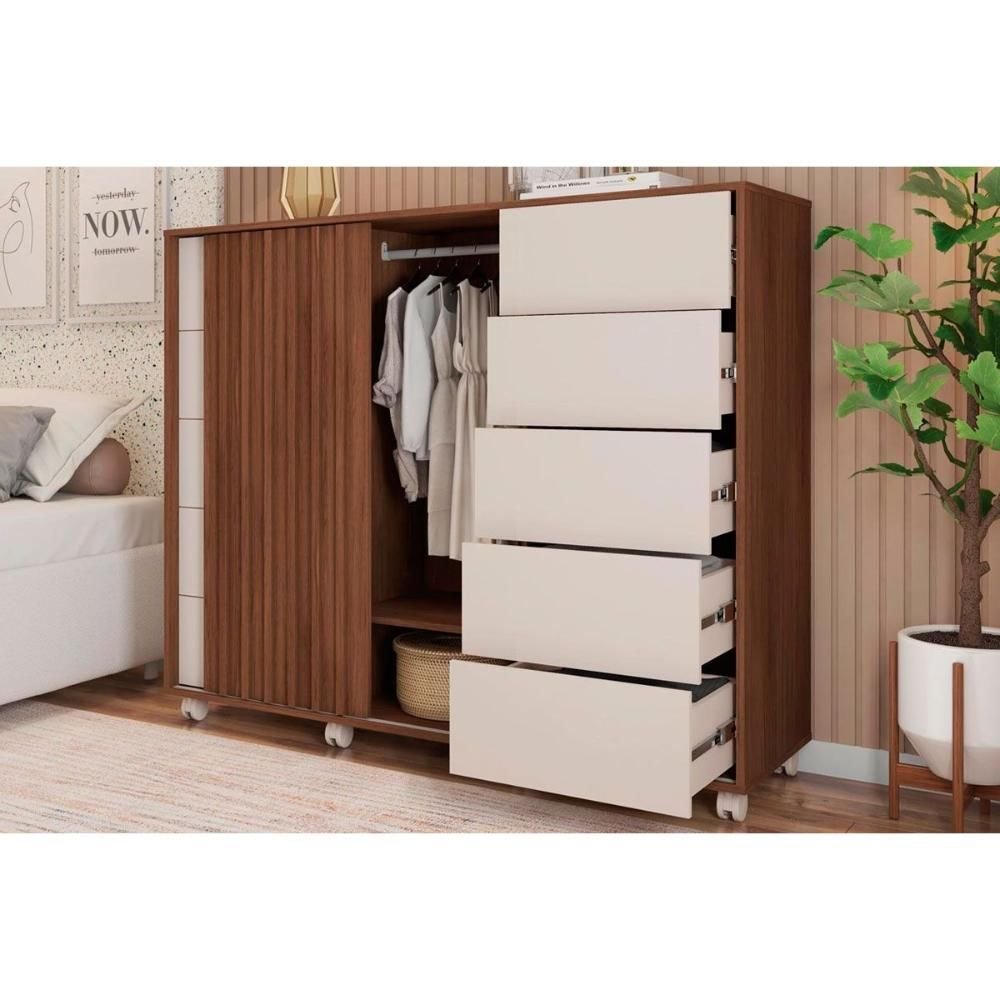Cômoda Casal Pegasus C/ 2 Portas e 5 Gavetas Buriti/fendi