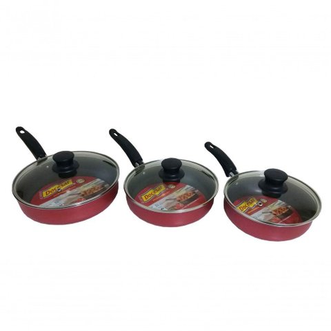 Kit 3 Frigideiras Antiaderente C/tampa 18, 20 e 22cm Cereja