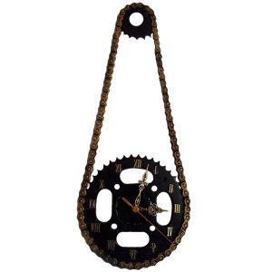 Relógio de Parede Moto Corrente e Coroa em Aço Decorativo Black Gold