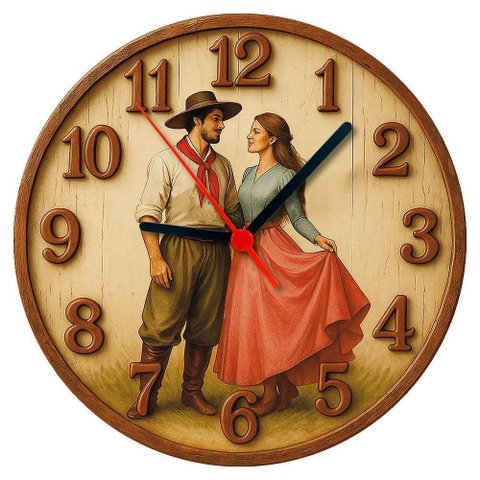 Relógio de Parede - Gaúcho e Prenda -efeito 3d -25x25x2cm