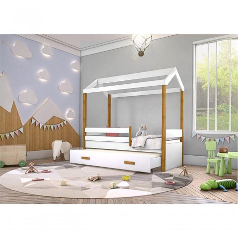 Cama Montessori Cabana com Auxiliar e Colchão