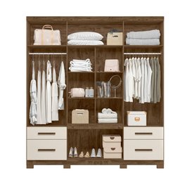 Guarda Roupa Casal Porto Plus 8 Portas com Espelho 4 Gavetas Castanho Baunilha Wood - 3