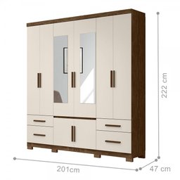 Guarda Roupa Casal Porto Plus 8 Portas com Espelho 4 Gavetas Castanho Baunilha Wood - 4