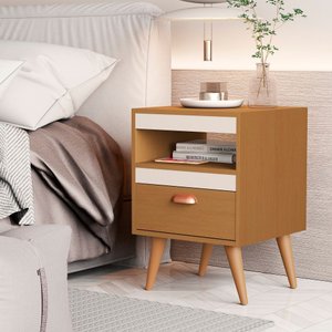 Kit 2 Mesas de Cabeceira com Gaveta Pes Palito Sal Qualitare:cedro Offwhite