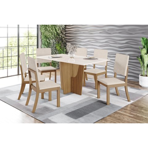 Mesa de Jantar Vertice 160 6 Cad. Milla Linho - Henn