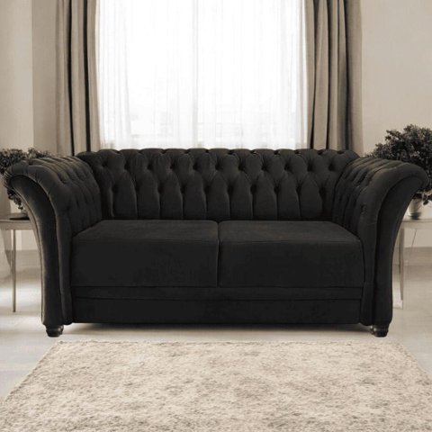 Sofá Recamier Divã Chesterfield 200cm Sofia Linho Preto Capitonê- Mabe Magazine