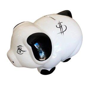 Cofre Porquinho em Cerâmica Decorativo de Moedas - Black