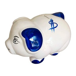 Cofre Porquinho em Cerâmica Decorativo de Moedas - Azul