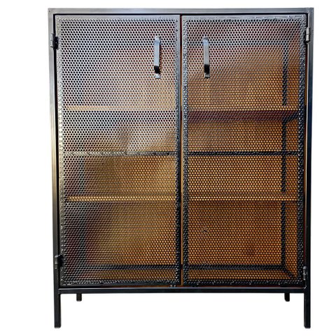 Aparador Alto com 2 Portas de Chapas - Estilo Industrial - Ferro e Madeira