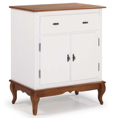 Balcão Linz com Pés Luis Xv 2 Portas 1 Gaveta 99 X 90 X 45 Cm (a X L X P) Cor Branco/imbuia