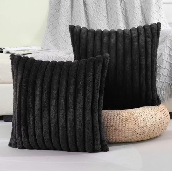 Kit 2 Capas P/ Almofada em Pelucia Wave Soft - 43x43 Cm Preto