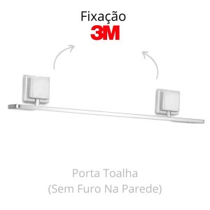 Porta Toalha Banho Cromado Fosco Fixa Bem 3m Toalheiro