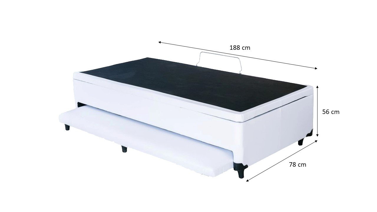 Cama Box Baú Solteiro 78 Com Auxiliar Sintético Branco (Espuma só na Auxiliar) - 2