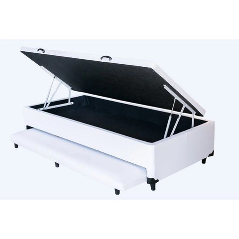 Cama Box Baú Solteiro 78 com Auxiliar Sintético Branco (espuma Só na Auxiliar)