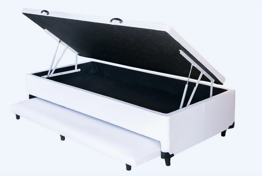 Cama Box Baú Solteiro 78 Com Auxiliar Sintético Branco (Espuma só na Auxiliar) - 1