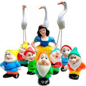 Kit Branca de Neve e o 7 Anões Com Trio de Garças em Cerâmica – Enfeite de Jardim