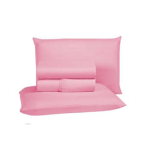 Kit Jogo de Lençol Super King 4 Peças 400 Fios Poliéster Padrão com Elástico e Virol:rose