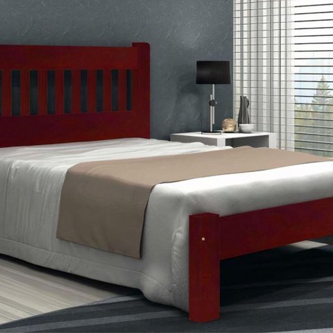 Cama Queen Size Lisboa de Madeira Maciça Angelim Mogno