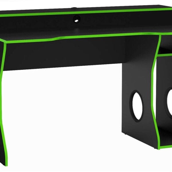 Mesa Gamer Ovni para Até 2 Monitores com 3 Nichos Preto/Verde - 7